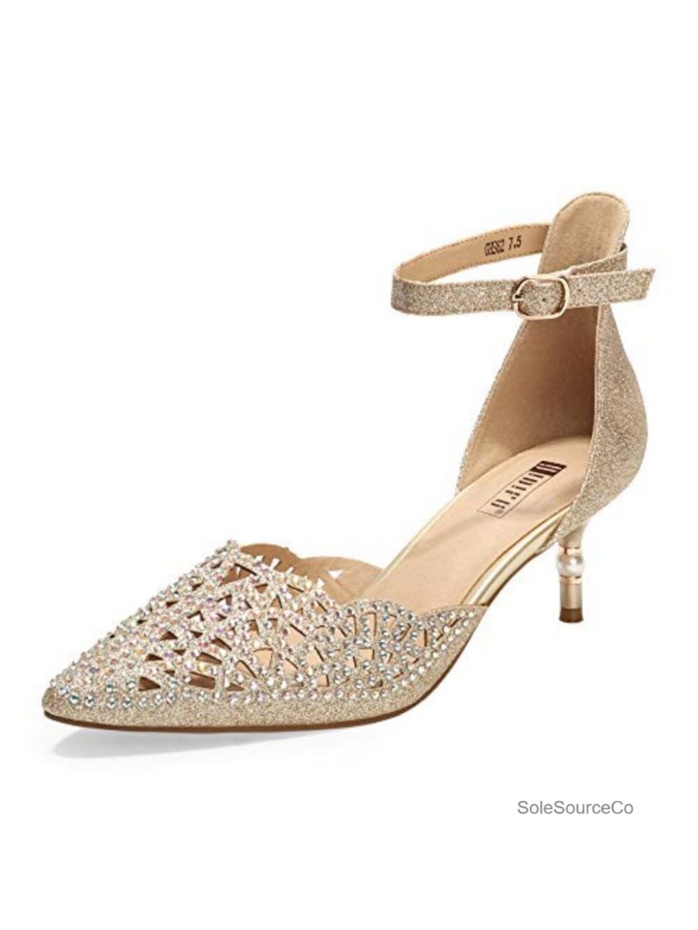 Rhinestone Sequins Low Kitten Heel Pointed Toe Wedding Pumps